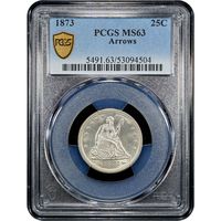 1873 Seated Liberty Quarter (25c) Arrows Obverse Slab Image