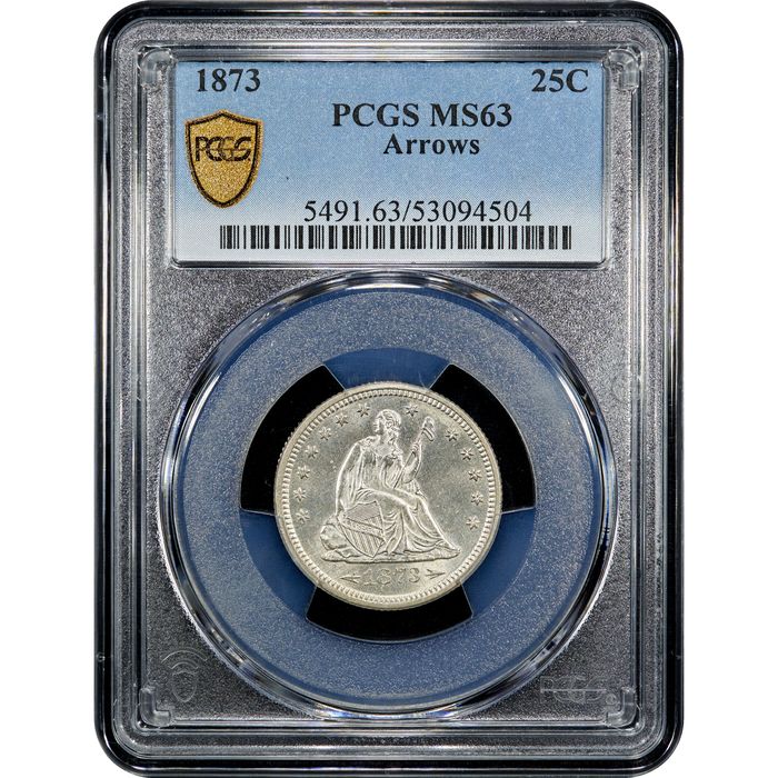 1873 Seated Liberty Quarter (25c) Arrows Obverse Slab Image