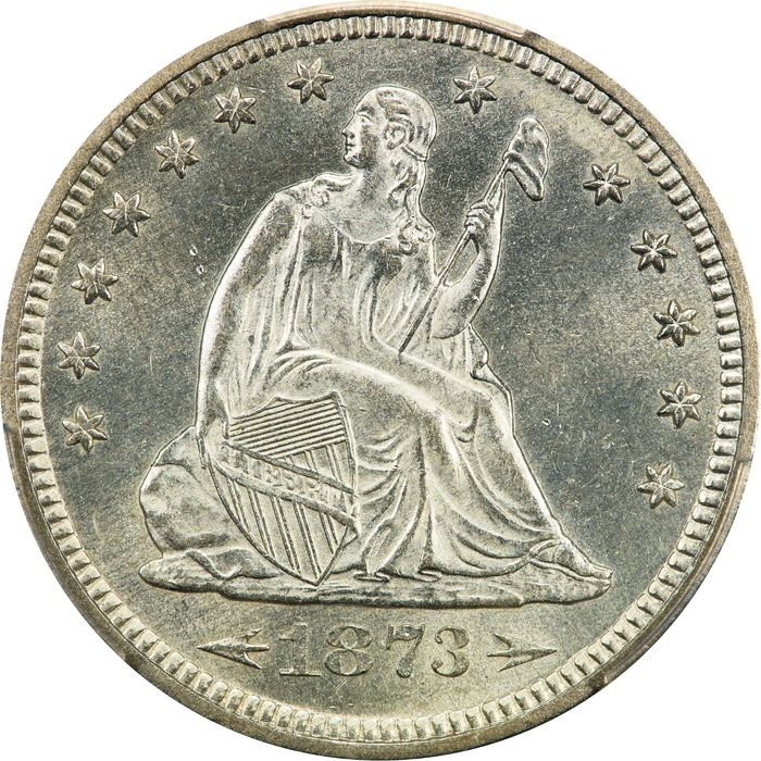 1873 Seated Liberty Quarter (25c) Arrows Obverse Image