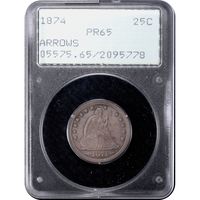 1874 Arrows Seated Liberty Quarter (25c) Rattler Obverse Slab Image