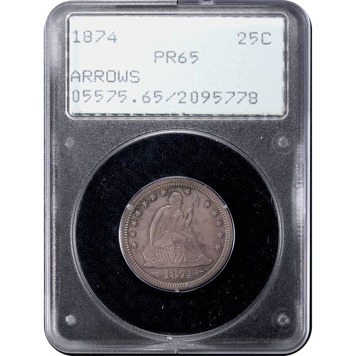1874 Arrows Seated Liberty Quarter (25c) Rattler Obverse Slab Image