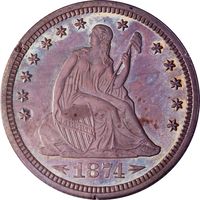 1874 Arrows Seated Liberty Quarter (25c) Rattler Obverse Image