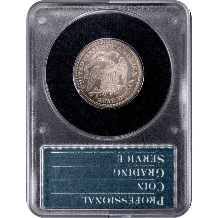 1874 Arrows Seated Liberty Quarter (25c) Rattler Reverse Slab Image