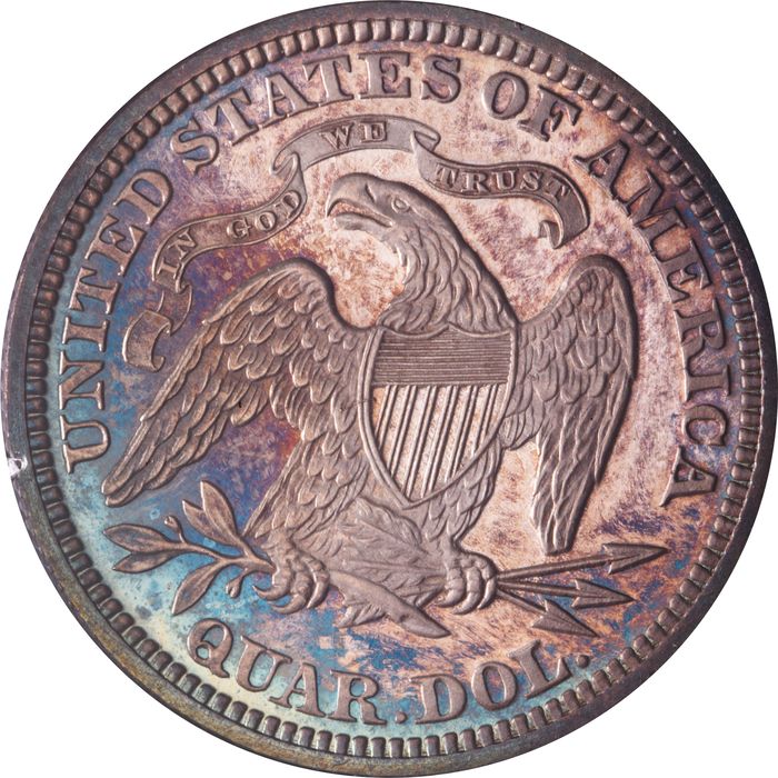 1874 Arrows Seated Liberty Quarter (25c) Rattler Reverse Image