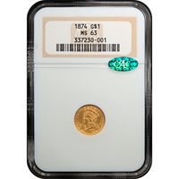 1874 Gold Dollar (G$1) Obverse Slab Image