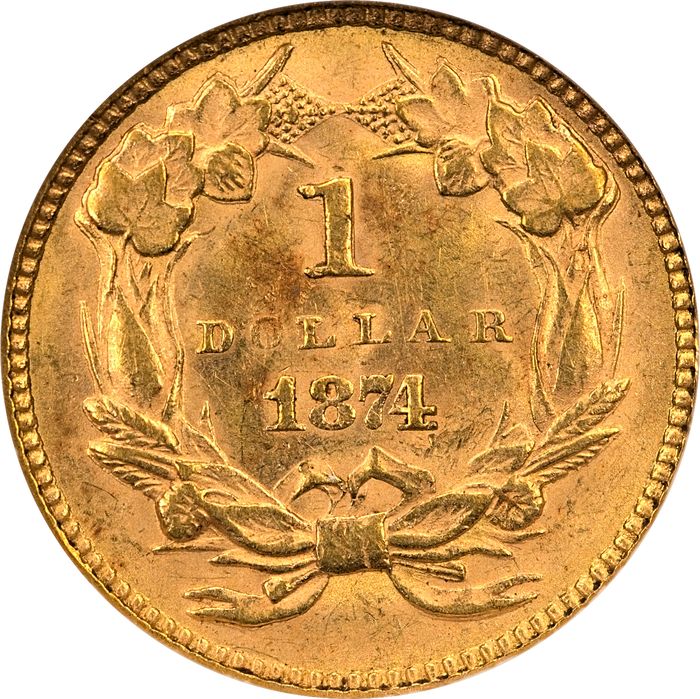1874 Gold Dollar (G$1) Reverse Image