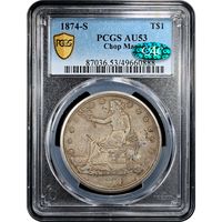 1874-S Trade Dollar ($1) Chopmarked Obverse Slab Image