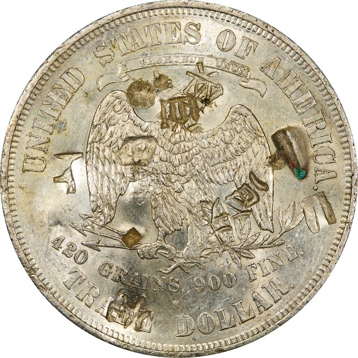1874-S Trade Dollar ($1) Chopmarked Reverse Image