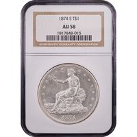 1874-S Trade Dollar (T$1) Chopmarked Obverse Slab Image