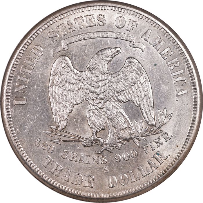 1874-S Trade Dollar (T$1) Chopmarked Reverse Image