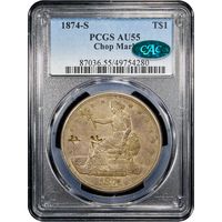 1874-S Trade Dollar (T$1) Chopmarked Obverse Image