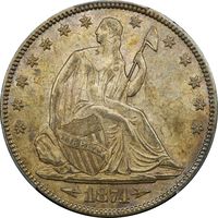 1874 Seated Liberty Half Dollar (50c) Arrows Photo 3