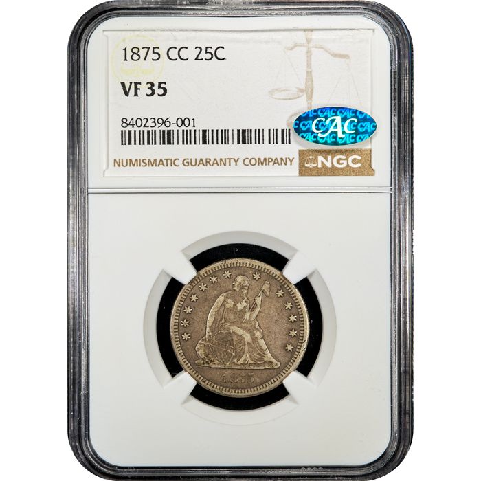 1875-CC Seated Liberty Quarter (25c) Obverse Slab Image