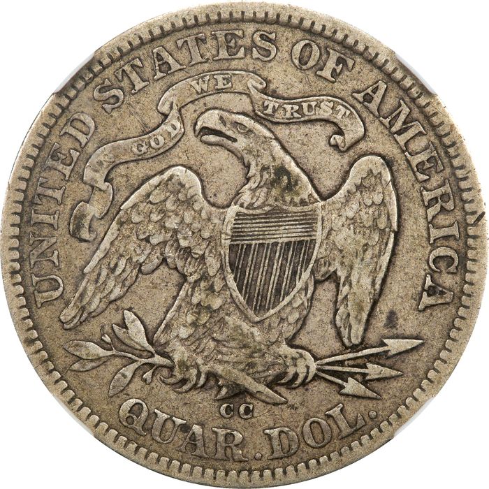 1875-CC Seated Liberty Quarter (25c) Reverse Image