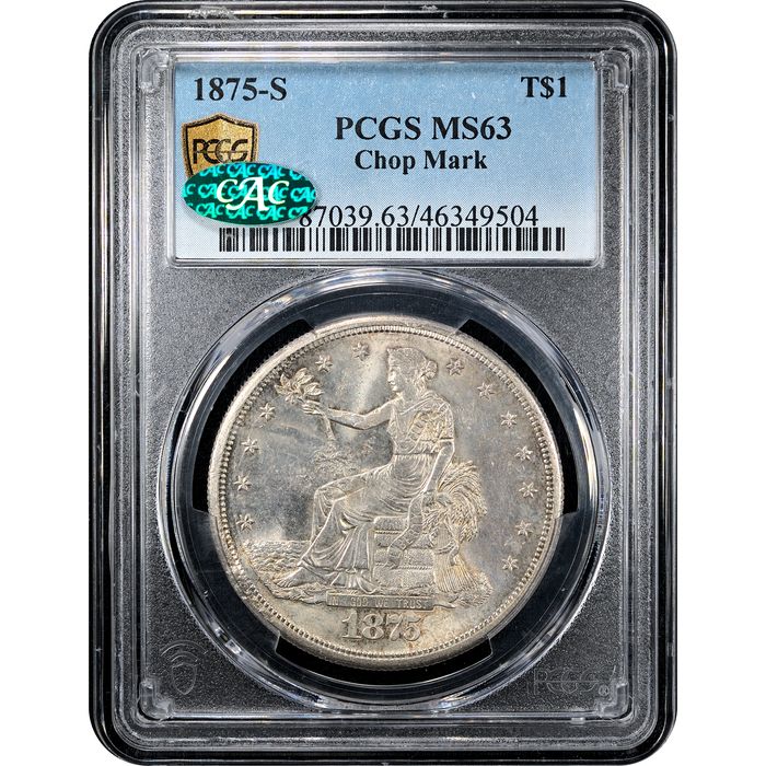 1875-S Trade Dollar ($1) Chopmarked Obverse Slab Image