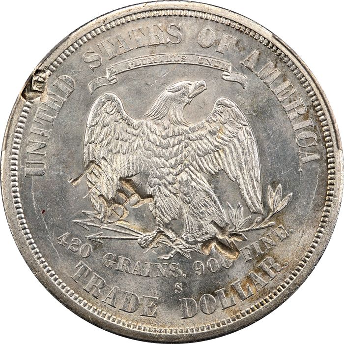 1875-S Trade Dollar ($1) Chopmarked Reverse Image