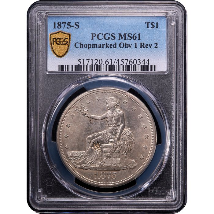 1875-S Trade Dollar (T$1) Type-I/II Chopmarked Obverse Image