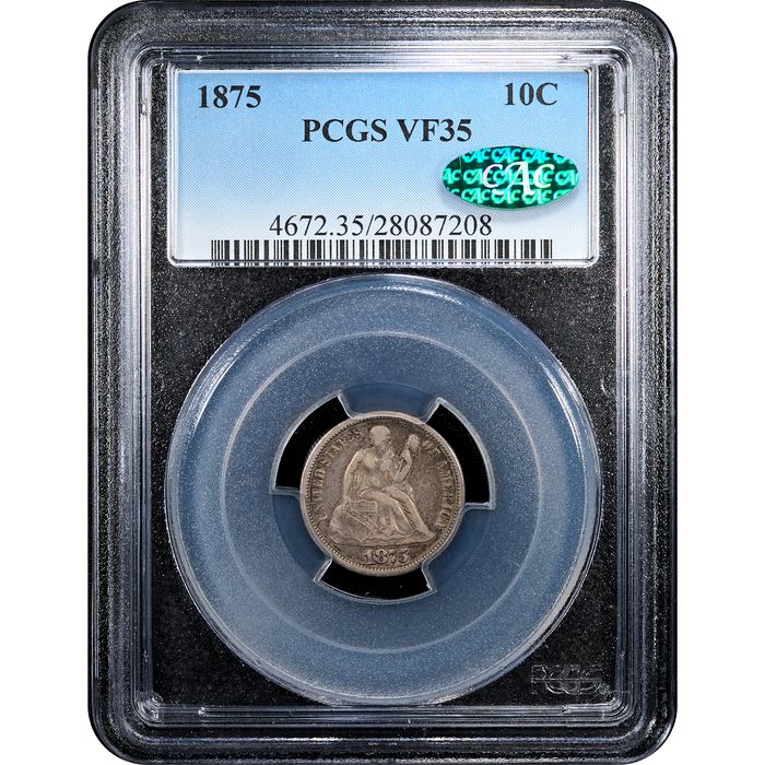 1875 Seated Liberty Dime (10c) Obverse Slab Image