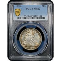 1875 Seated Liberty Half Dollar (50c) Obverse Slab Image