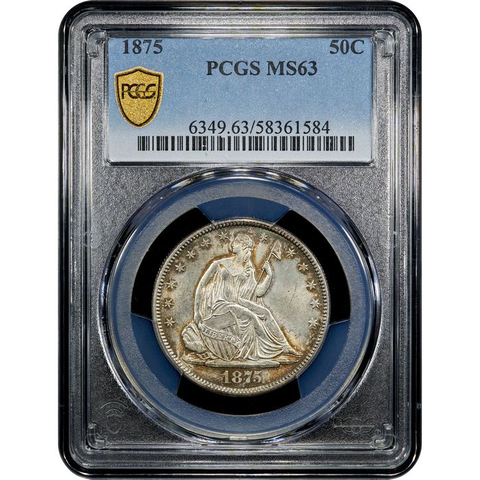 1875 Seated Liberty Half Dollar (50c) Obverse Slab Image