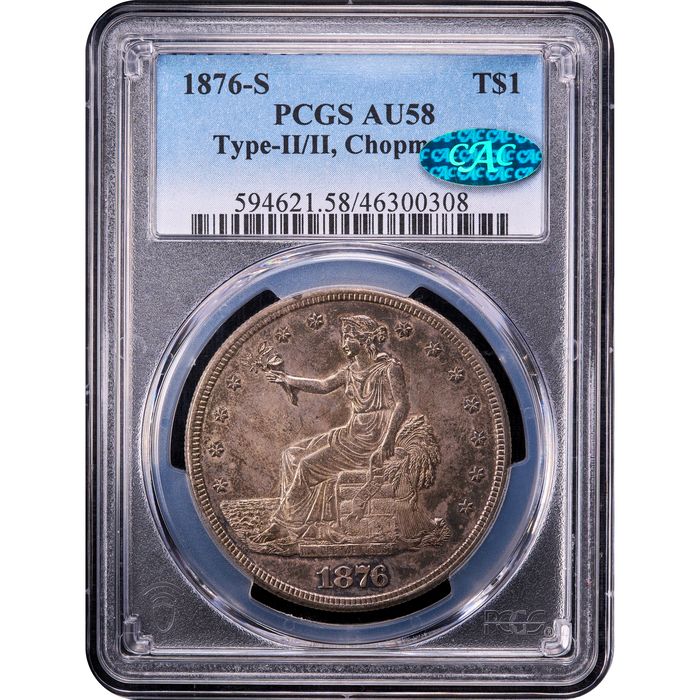 1876-S Trade Dollar (T$1) Type-II/II Chopmarked Obverse Slab Image
