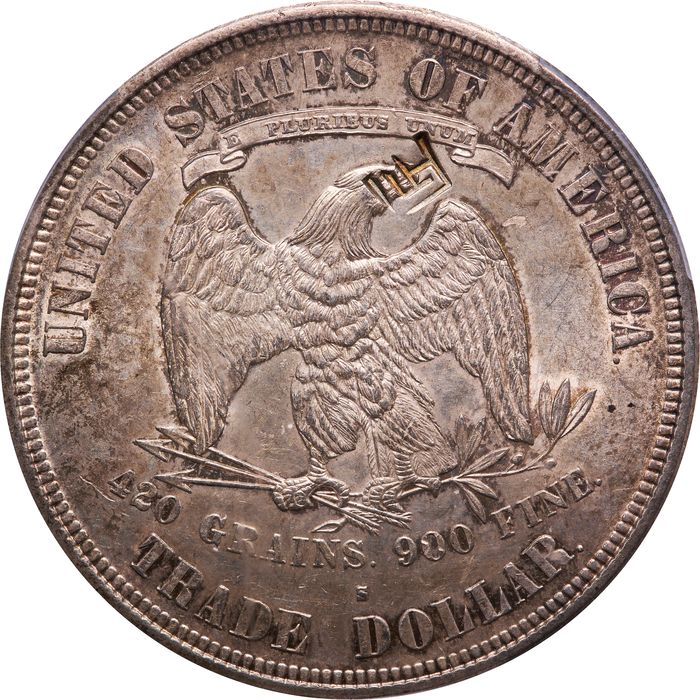 1876-S Trade Dollar (T$1) Type-II/II Chopmarked Reverse Image