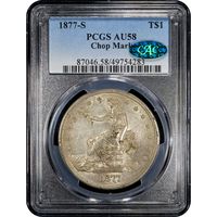 1877-S Trade Dollar (T$1) Chopmarked Obverse Slab Image