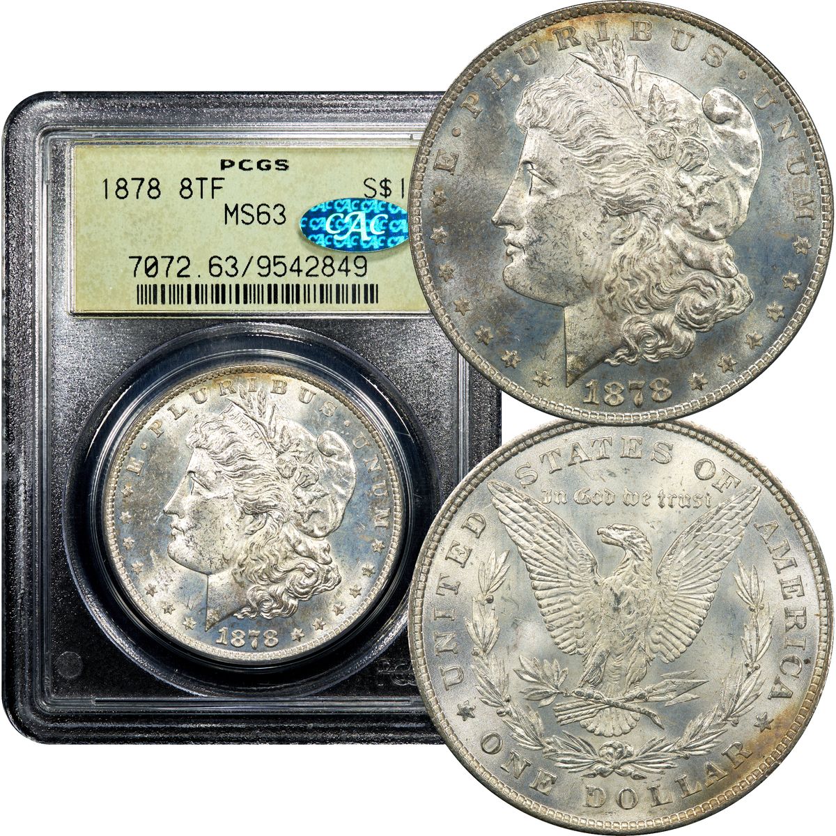 1878 8TF Morgan Dollar $1 OGH PCGS MS63 CAC