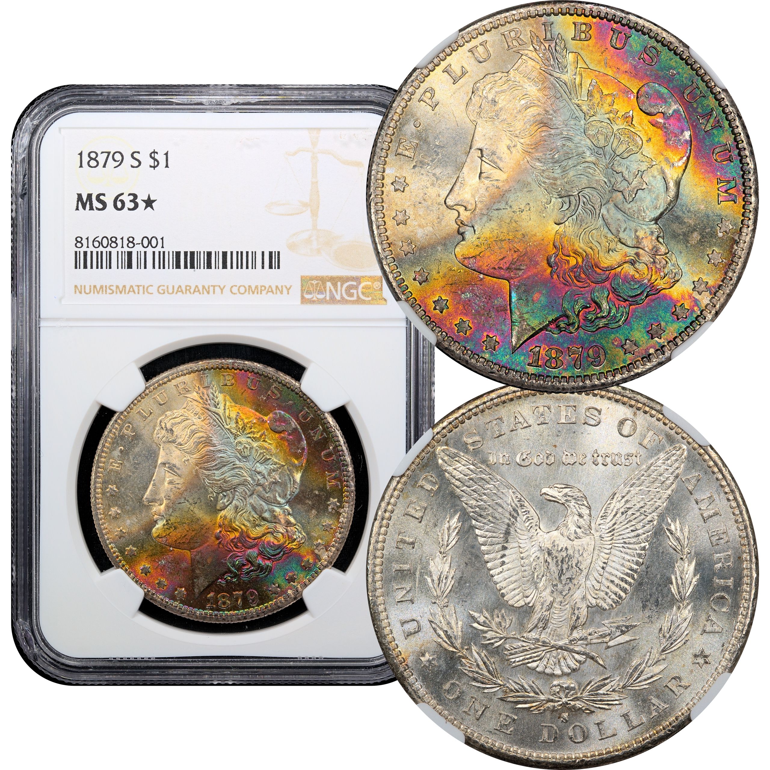 1879-S Morgan Dollar ($1) Rainbow Toner NGC MS63* — Rarity7
