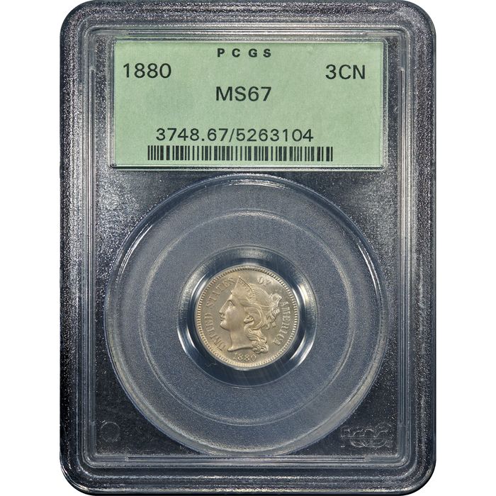 1880 Three Cent Nickel (3CN) OGH Obverse Slab Image