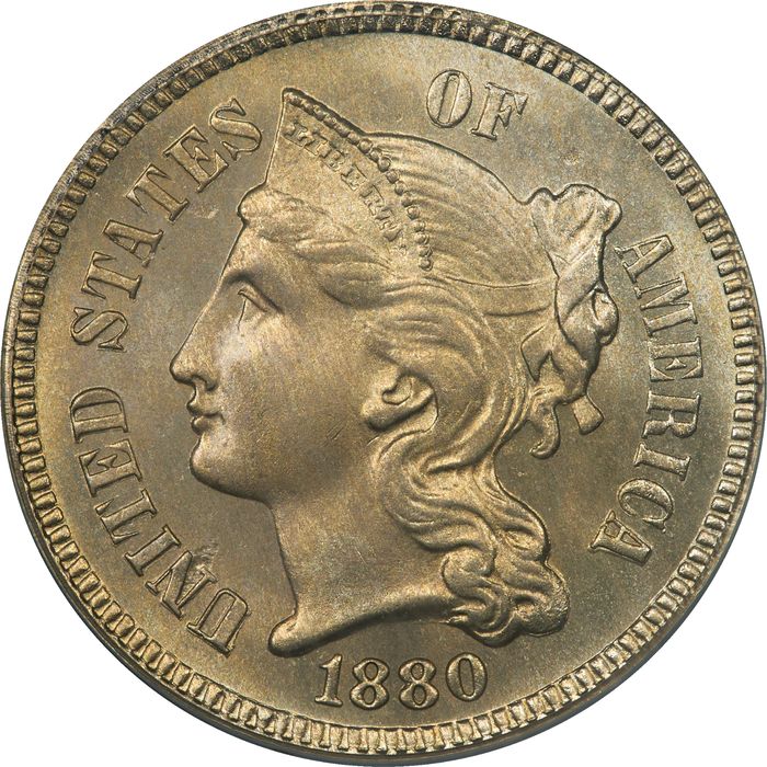 1880 Three Cent Nickel (3CN) OGH Obverse Image