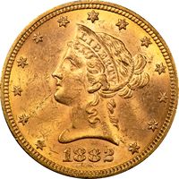 1882 Liberty Gold Eagle ($10) Rattler Obverse Image