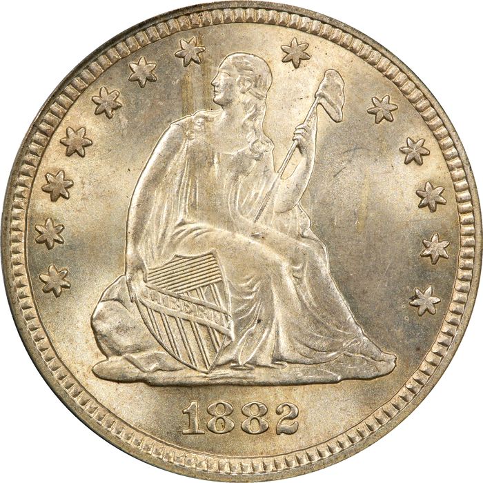 1882 Seated Liberty Quarter (25c) OGH Obverse Image