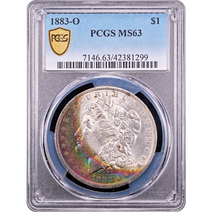1883-O Morgan Dollar Crescent Rainbow Toner Obverse Slab Image