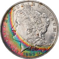 1883-O Morgan Dollar Crescent Rainbow Toner Obverse Image