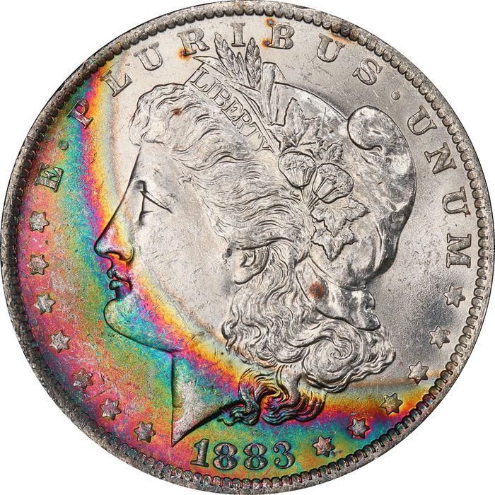1883-O Morgan Dollar Crescent Rainbow Toner Obverse Image