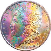1885 Morgan Dollar ($1) Rainbow Toner Obverse Image