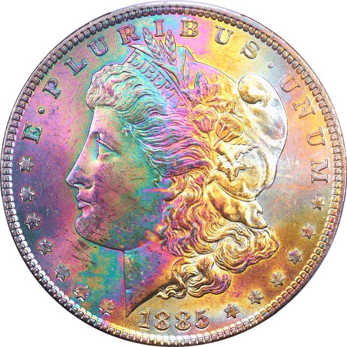 1885 Morgan Dollar ($1) Rainbow Toner Obverse Image