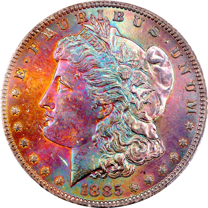 1885-O Morgan Dollar ($1) Rainbow Toner Obverse Image
