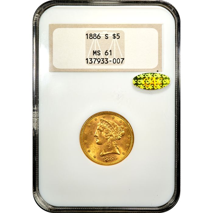 1886-S Liberty Gold Half Eagle ($5) Obverse Slab Image