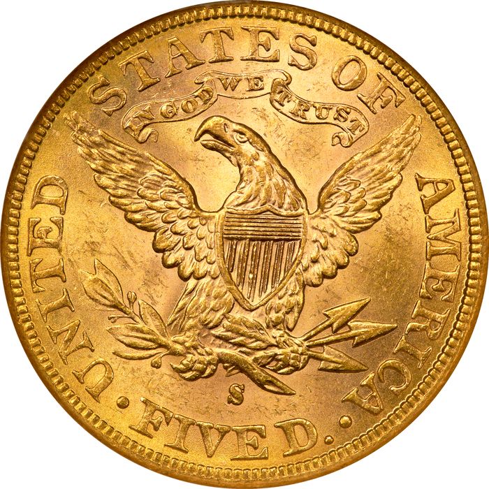 1886-S Liberty Gold Half Eagle ($5) Reverse Image