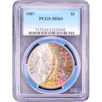 1887 Morgan Dollar ($1) Crescent Rainbow Toner Obverse Slab Image