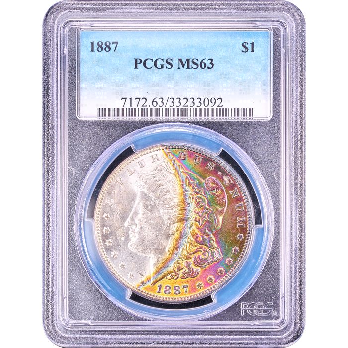 1887 Morgan Dollar ($1) Crescent Rainbow Toner Obverse Slab Image