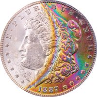 1887 Morgan Dollar ($1) Crescent Rainbow Toner Obverse Image