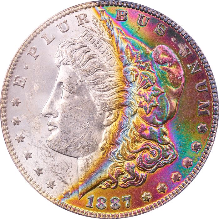 1887 Morgan Dollar ($1) Crescent Rainbow Toner Obverse Image