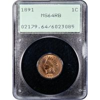 1891 Indian Cent (1c) Rattler Obverse Slab Image