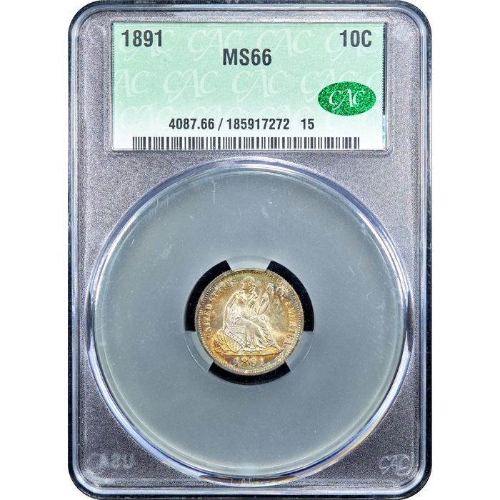 1891 Seated Liberty Dime (10c) Obverse Slab Image