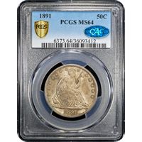 1891 Seated Liberty Half Dollar (50c) Obverse Slab Image