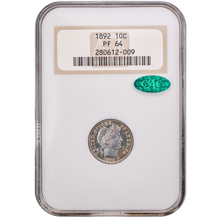 1892 5-Coin Proof Set Barber Dime 10c Obverse Slab Image