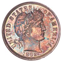 1892 5-Coin Proof Set Barber Dime 10c Obverse Image